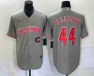 Men%27s Cincinnati Reds #44 Elly De La Cruz Grey Cool Base Stitched Baseball Jersey1